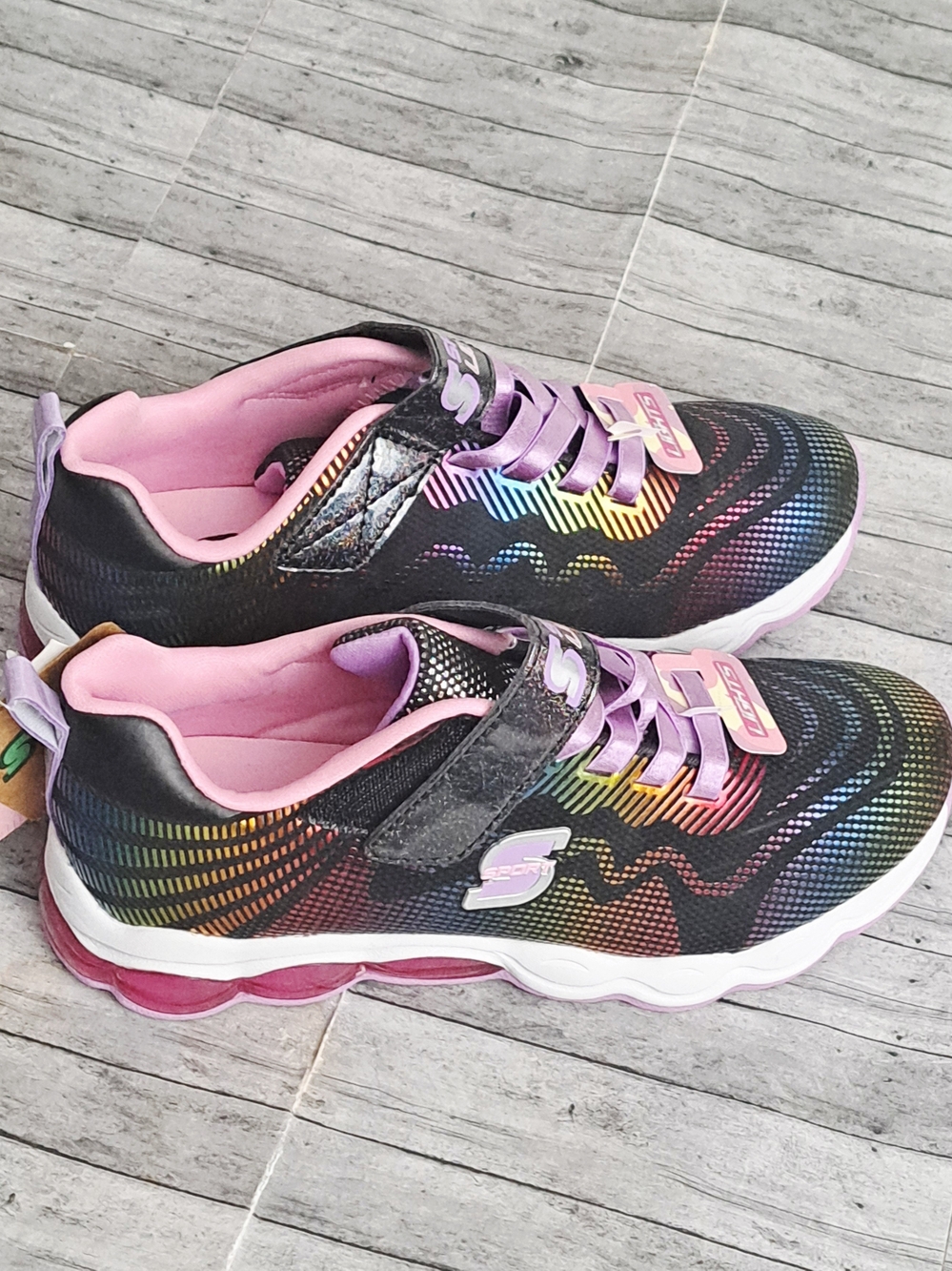 S Sport By Skechers Kids Rainbow Wave Black & Pink Light-Up Sneakers